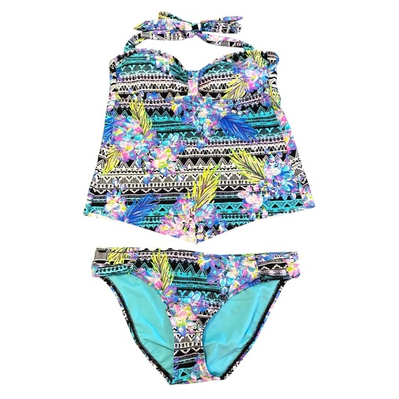 Kenneth Cole Reaction 2 Piece Tankini Swimsuit Floral Aztec Print Size Small S - Picture 1 of 3